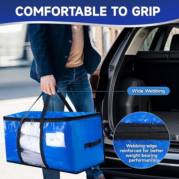 CONGREGATE 8-Pack Heavy Duty Moving Bags, Blue, 28.7"x13.7"x15" | Zippers and Handles, PE Material, Window Design, 97 Liters / 25.6 Gallons