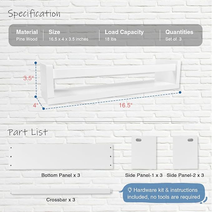 Harwaya White Nursery Floating Book Shelves for Wall Set of 3, Kids Wall Shelves for Baby Room Bedroom, Modern Hanging Bookshelf for Baby Toddler Children Girls Boys Decor and Toys Books Storage