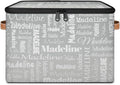 Custom Storage Basket with Name, Personalized Keepsake Box with Zipper Lid, Foldable Fabric Memory Bin Large capacity with Handle Grey