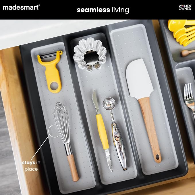 madesmart Classic Utensil Tray - Granite | CLASSIC COLLECTION | 3-Compartments | Kitchen Organizer | Non-slip Lining and Rubber Feet | Easy to Clean | BPA-Free Large