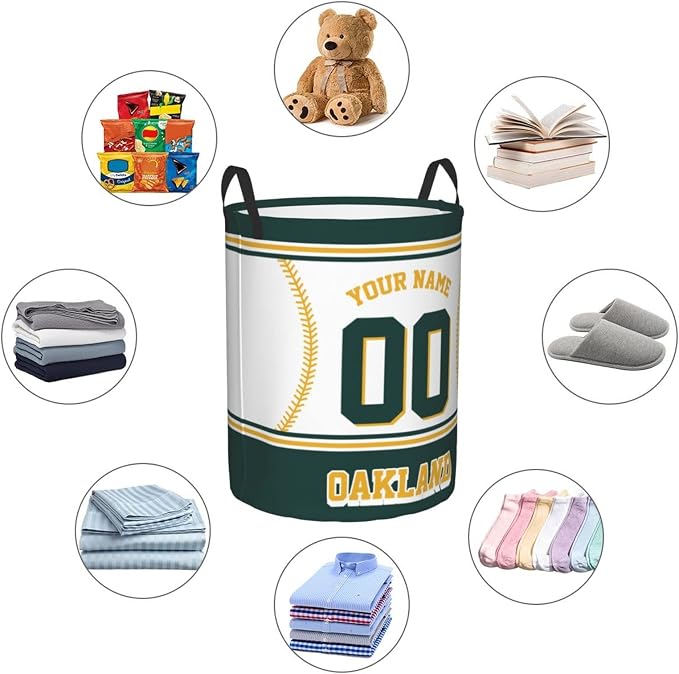 Custom Oakland Laundry Hamper Personalized Laundry Basket Customized Name And Number Collapsible Storage Basket for Bedroom Bathroom Living Room Baseball Fan Gifts