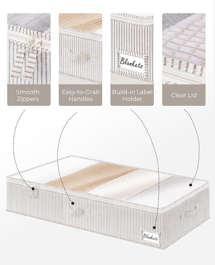 StorageWorks Large Under Bed Storage Containers with Handles and Label Holder, 2 Pack Ultra-thick Fabric Underbed Bins, Closet Organizer for Clothes, Blankets, Sweater