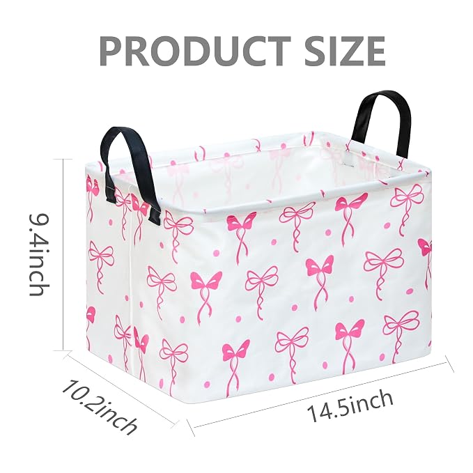 Storage Bin for Shelves Rectangle Closet Baskets Foldable Box with Handles, Pink Bowknot Storage Basket, Storage Boxes for Home Office Car Dormroom
