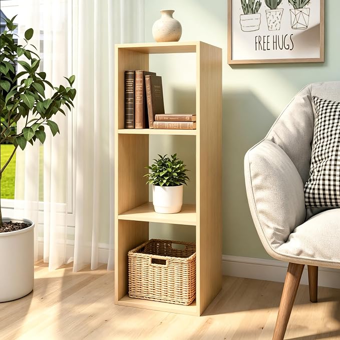 3 Cube Shelf with Anti-Tipping Kits + Reversible Open Back Bookcase, Multi Layer and Multi Grid Partition Layout (Oak 11in)