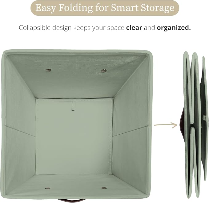 DECOMOMO Storage Bins, Cube Storage Bin with Labels | 10.5" x 11" Fabric Storage Cubes for Shelves (2pcs, Sage Green)