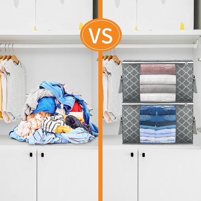 90L Large Storage Bags, 6 Pack Clothes Storage Bins Closet Organizers | Foldable Storage Containers, with Reinforced Handle, for Clothing, Blanket, Comforters, Bed Sheets, Pillows and Toys,Pattern