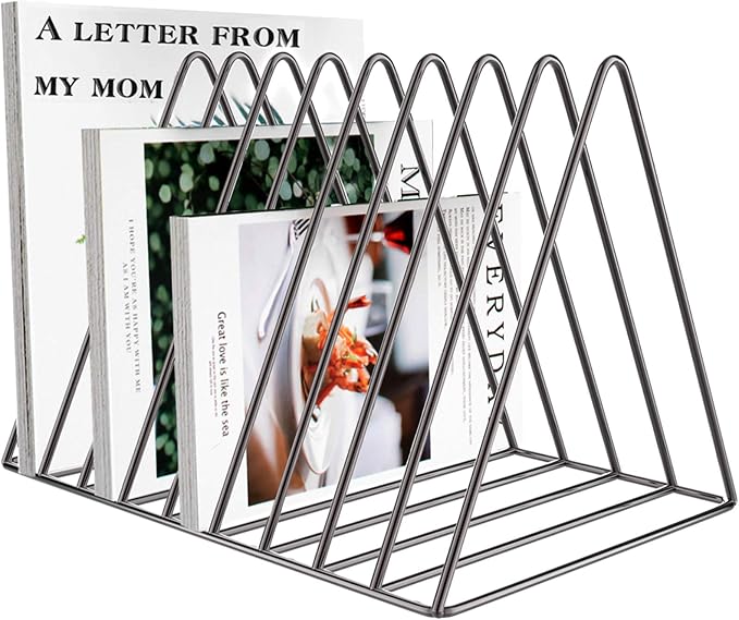 Files Folder Stand Desktop File Organizer, Vinyl Records Holder Book Shelf Magazine Rack, 9 Slot File Sorter Eye-catching Decoration for Indoor Office Home, Photograph Props (Diamond Black)