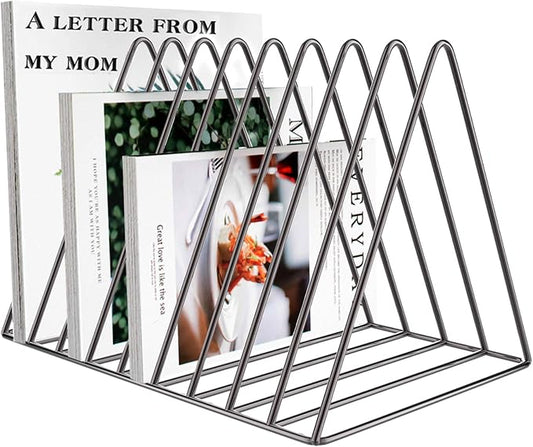 Files Folder Stand Desktop File Organizer, Vinyl Records Holder Book Shelf Magazine Rack, 9 Slot File Sorter Eye-catching Decoration for Indoor Office Home, Photograph Props (Diamond Black)