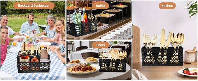 Utensil Caddy, Silverware Caddy for Party, Metal Silverware Holder, Silverware Organizer Countertop, Cutlery Storage for Kitchen Party- Black