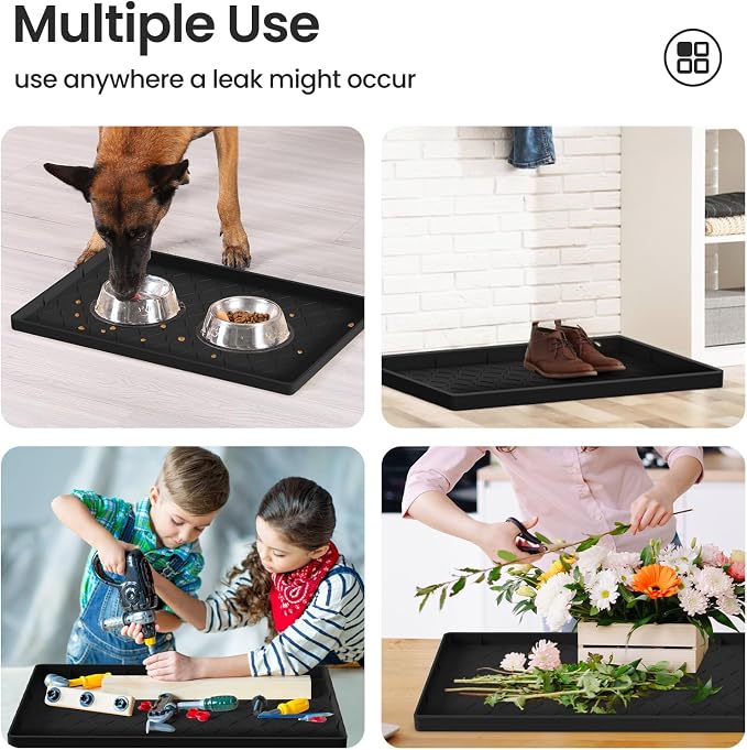 Mateeylife Under Sink Mats for Kitchen Waterproof 28"X19", Undersink Protectors，Silicone Mat Cabinet Liner, Under Sink Organizer for Bathroom and Kitchen，Boot Tray Pet Food Mat, Black