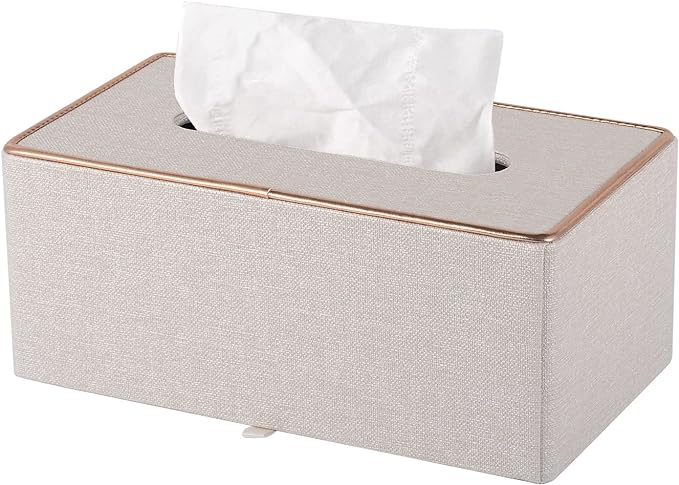 Tissue Box Cover Rectangle Tissue Box Holder PU Leather Facial Organizer with Magnetic Bottom,Decorative Napkin Caddy for Vanity Dresser Night Stand Table Countertop Home Office Car,Beige