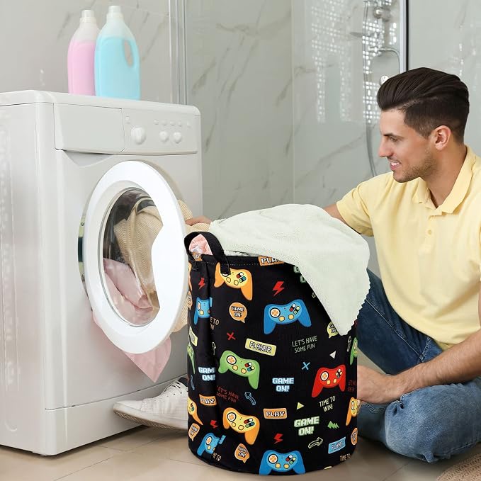 Zhehao 2 Pcs Gamer Laundry Basket Boys Kids Laundry Hamper Gamer Room Decor Gaming Storage Basket Hamper Clothes Organizer Nursery Toy Storage Bin for Gifts Bedroom Bathroom Decoration(Classic)