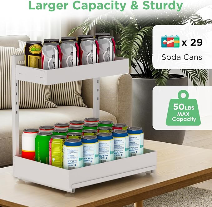 Under Sink Organizer Bathroom Kitchen: 2 Pack 2 Tier Metal Under Cabinet Storage with Height-adjustable Shelf and Pull out Rack for Pantry Vanity Cupboard Counter Countertop, White