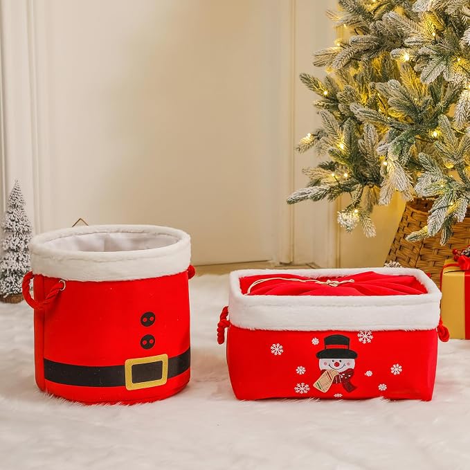 Christmas Gifts Baskets Empty Christmas Ornament Box Xmas Storage Baskets Canvas Toys Organizer Bin for Holiday, Snowman Raffle Basket Foldable Baskets for Nursery/Living room, Kids Toy Chest, Large