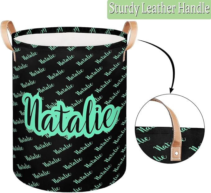 Personalized Laundry Basket, Custom Gift Laundry Hamper, Collapsible Nursery Waterproof Laundry Baskets, Dirty Clothes Toy Hamper with Handles Name Black Green