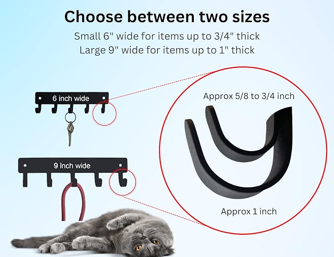 Cat #17 Key Rack & Hanger - Large 9 inch Wide - Made in USA; Wall Mounted Holder for Cat Lovers