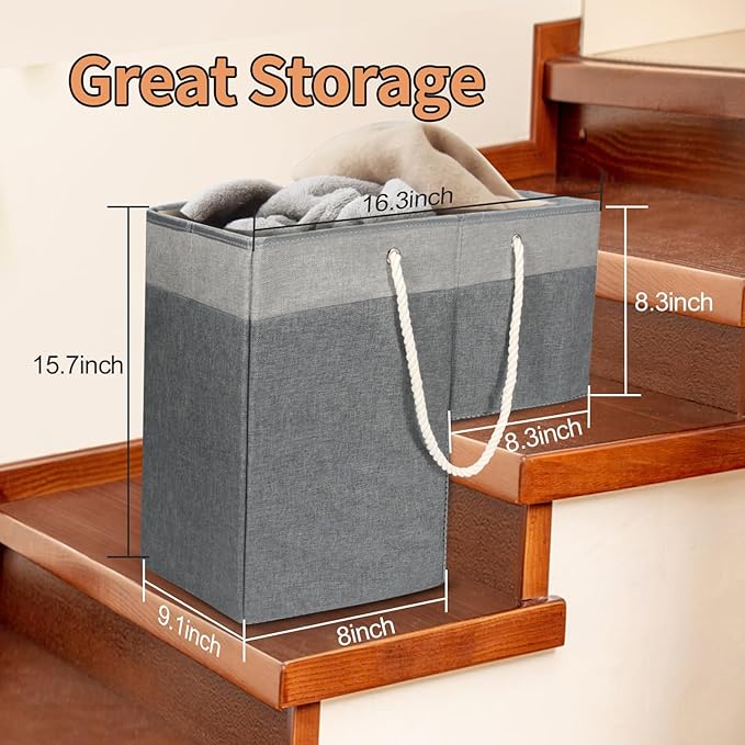Stair Basket for Stairs with Handle, Staircase Baskets for Carpeted and Wooden Stairs,16" Step Storage Basket for Toys, Clothes, Books, Tools, with Hard Board, Anti-slip (1, Gray)