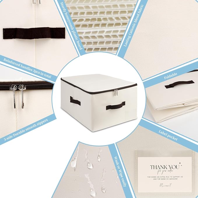 AMJ Foldable Fabric Storage Box (Set of 2) – Lidded Bin for Wardrobe, Household – Beige Organizer Cube – Washable & Stackable
