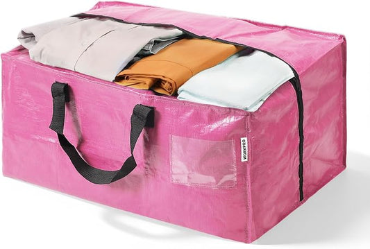 WORKPRO 1 Pack Extra Large Moving Bags with Zippers & Carrying Handles Backpack Straps, Heavy-Duty Storage Tote for Space Saving Moving Storage (Pink)