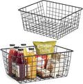 Kitchen Metal Wire Baskets Farmhouse Decor Metal Food Storage Organizer,Household Refrigerator Bin with Built-in Handles for Cabinets,Pantry,Bathroom,Black