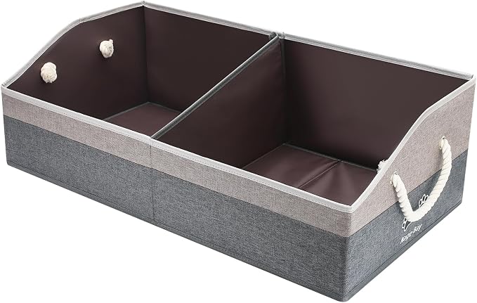 Large Dog Toy Basket with Handle, Foldable Dog Toy Box for Living Room Area , 28.5" Basket for Dog's Supplies, Organizer and Storage with Hard Board, Anti-Slip for Pet Toys (Gray, Large 28.5"×15")