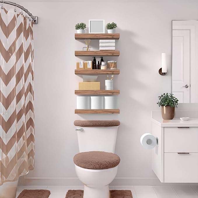 Sorbus Floating Shelves for Wall – 16 Inch Floating Shelf for Kitchen, Bedroom, Living Room, Bathroom, Home & Wall Decor - Mounted Bathroom Shelves with Invisible Brackets (Mahogany, 3 Pack)