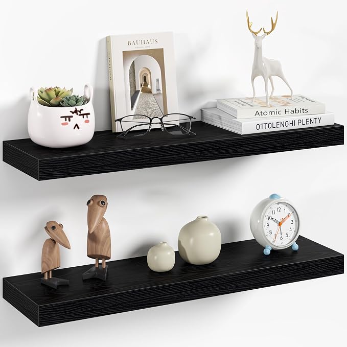 Vivelove 24 Inch Floating Shelves Wall Mounted for Display, 6.5 Deep Duty Shelves with Invisible Brackets for Living Room,Bedroom,Kitchen, Bathroom Storage & Decor,24" Wx6.5 Dx1.4 H - Black