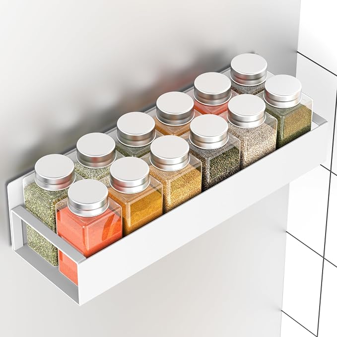 Hleelomi 6-Piece Extra-Large Capacity Magnetic Spice Rack for Refrigerator, White