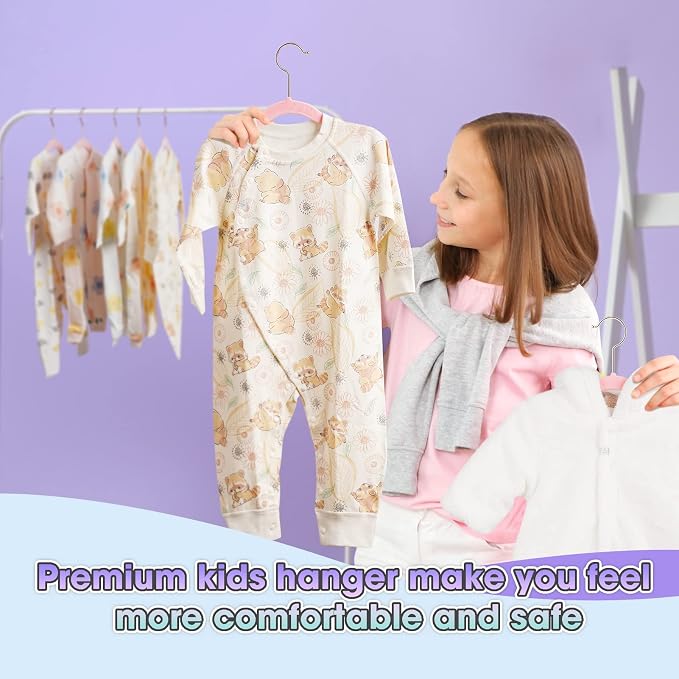 Kids Hangers 14 Inch 50 Pack,Velvet Baby Clothes Hanger,Pink Hanger | Velvet Hangers,Non Slip,Space Saving,Durable,For Baby/Infant/Toddler/Kids