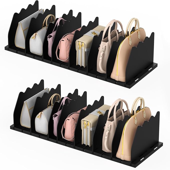 Ronlap Purse Storage Organizer for Closet Black Shelf Dividers Rack, 4 Pack | Black separators keep handbags, totes, clutches & purses upright & visible on shelves for closet storage and organization