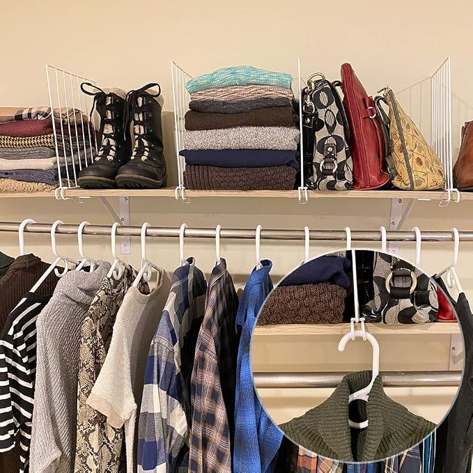 Evelots Shelf Dividers for Wood Shelf, 8 Pack Closet Organizers and Storage for Clothes, Purse, Pantry - No Crack Solid Steel Construction-12 Inch Tall Shelf Organizer -Stable Reinforced Wide Bottom
