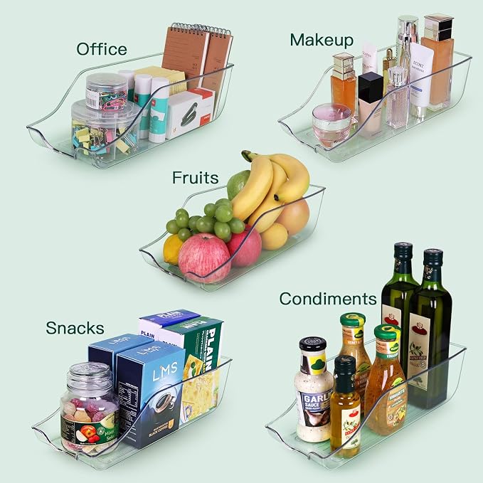 Refrigerator Organizer Bins Set of 4, Pantry Storage, Can Dispenser for Kitchen Cabinet or Counter-top, Fridge Beverage Holder, Clear