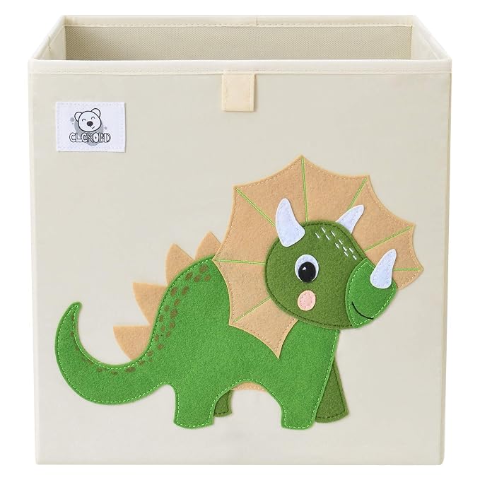 Foldable Animal Cube Storage Bins Fabric Toy Box/Chest/Organizer for Toddler/Kids Nursery, Playroom, 13 inch (Triceratops)