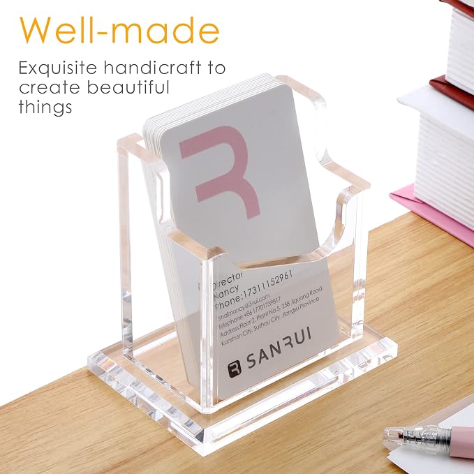 SANRUI Vertical Business Card Holder for Desk，Clear Acrylic Business Card Display Stand，1 Slots ，Holds 50-60 Cards