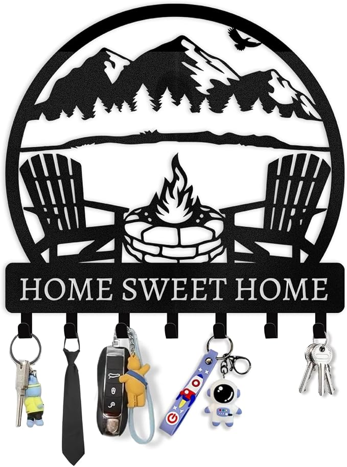 Dyoart Personalized Metal Key Holder - Custom Wall Mount with Mountain Design - Camping Key Hooks for Wall Organizer - Key Rack Decoration for Entryway