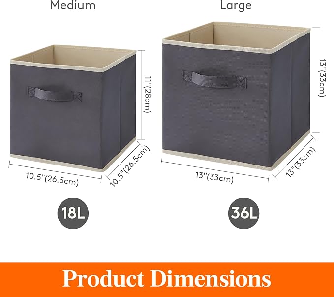 Lifewit Storage Cubes, Foldable Decorative Fabric Storage Baskets for Organizing Home Organizers with Handles for Shelves, Closet, 11 Inch Bins, 18L Gray, 16 Packs