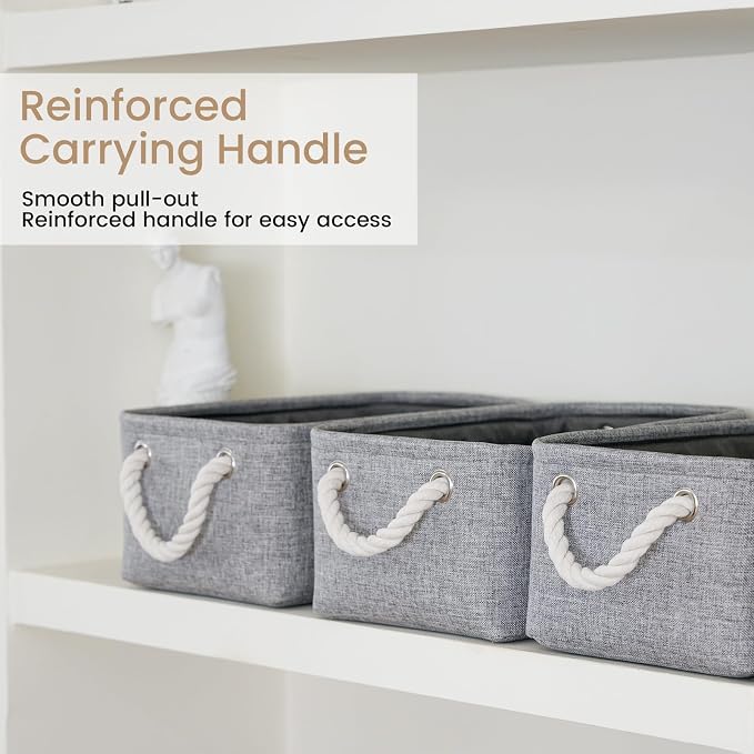 Storage Baskets for Shelves 11.8x7.9x5.2 Inch, Foldable Fabric Storage Bins with Handles, Small Storage Baskets for Organizing Closet, Office, Home Organization (3-Pack, Gray)