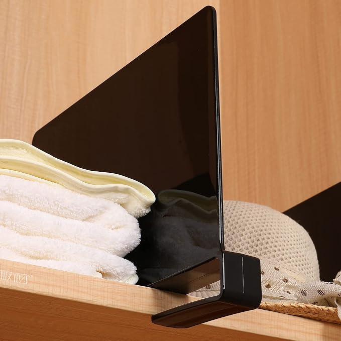 Sooyee 6 Pack Black Acrylic Shelf Dividers,Closet Shelves Closet Organizers and Storage in Bedroom, Kitchen, Office Shelves,Closet Dividers