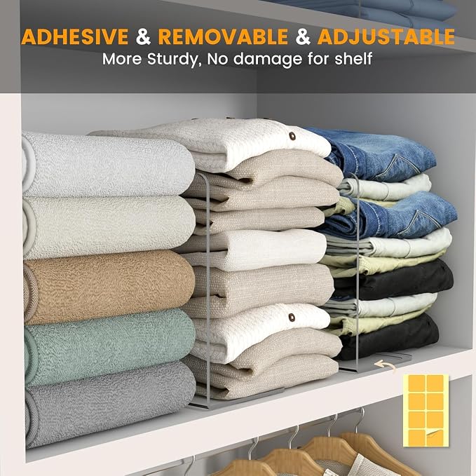 OKPOW Shelf Dividers for Closet Organization: 4 Pack Durable Clear Acrylic Divider Organizer for Shelves - Vertical Adjustable Shelving Separators for Clothing Purse