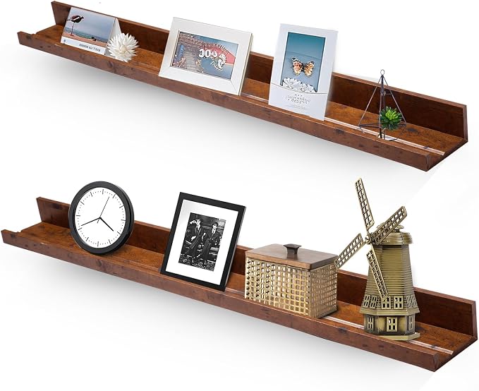 Muzilife 35.4" Large Floating Shelves Wood Wall Shelf with Lip, 2Pcs, Honey | FSC-Certified Wood | 20 lbs Capacity | Space-Saving | Hanging Shelf | Wall Decor| Bedroom,Living Room,Bathroom,Kitchen,Office