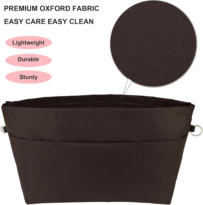Handbag Tote Purse Organizer Insert, X Large, Coffee | Bag Divider Liner Shaper Separator in Bag with Zipper, 11 Pockets Compartments