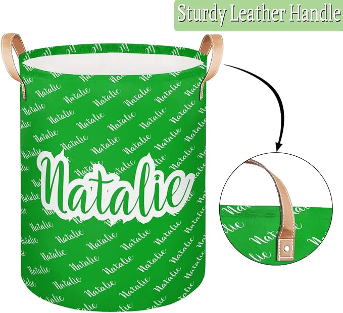Personalized Laundry Basket, Custom Gift Laundry Hamper, Collapsible Nursery Waterproof Laundry Baskets, Dirty Clothes Toy Hamper with Handles Name Green