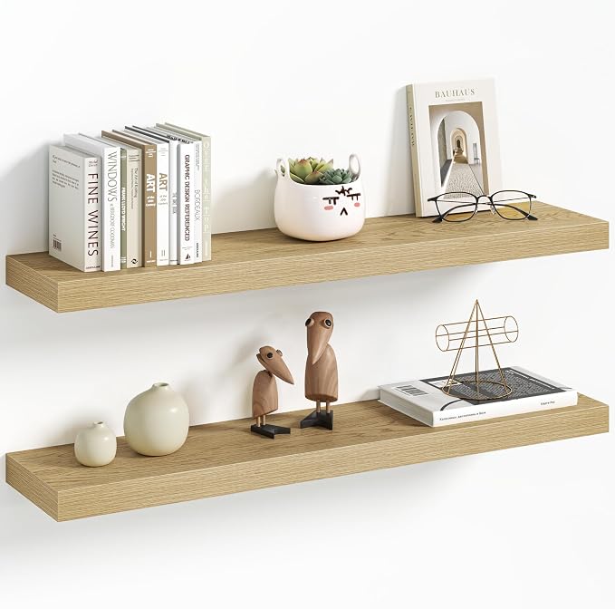 Vivelove 30 Inch Floating Shelves Wall Mounted for Display, 6.5 Deep Duty Shelves with Invisible Brackets for Living Room,Bedroom,Kitchen, Bathroom Storage & Decor,30" Wx6.5 Dx1.4 H - Oak