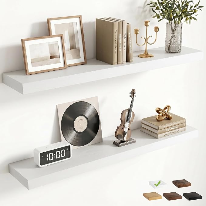FLYJOE 36 Inch Floating Shelves for Wall Set of 2, 6.5" D Wood Grain Bathroom Shelves with Invisible Brackets, Easy Install Engineered Wood Storage Shelves for Kitchen, Living Room, Bedroom