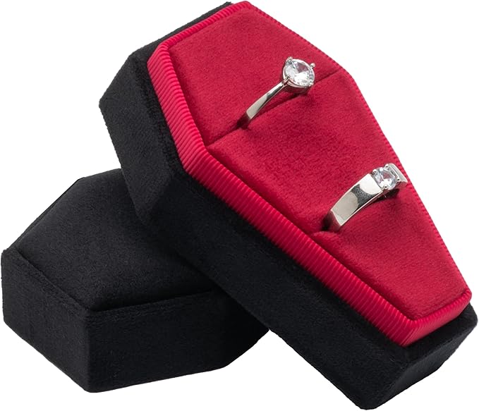Velvet Coffin Ring Box Case Holder for Gothic Wedding Ceremony,Gothic Jewelry Organizer Decorations (Black and Red)