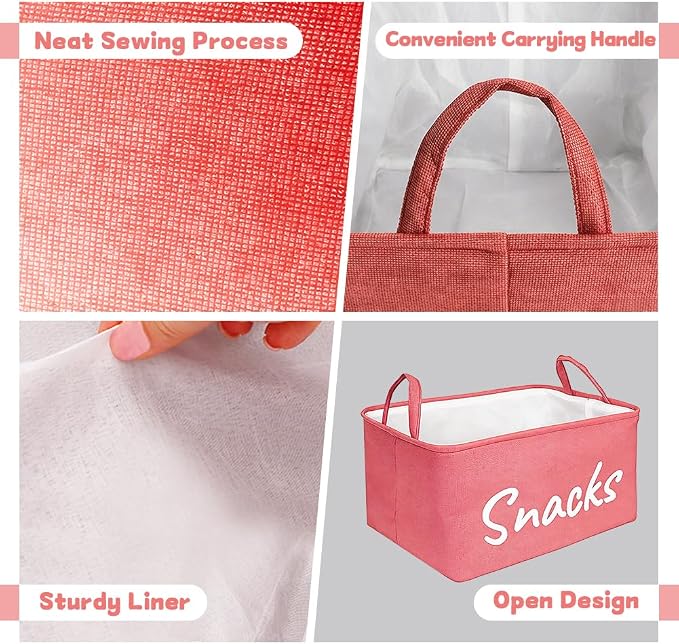 Snack Organizer Basket for Home Office: Snack Bin for Pantry (Pink)