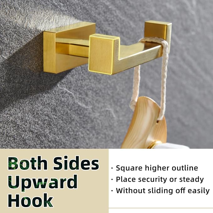 APLusee Double Robe Towel Hook Brushed Dark Gold, 304 Stainless Steel Bathroom Hand Towel Holder, Clothes Wall Hanger for Toilet Kitchen Cabinet