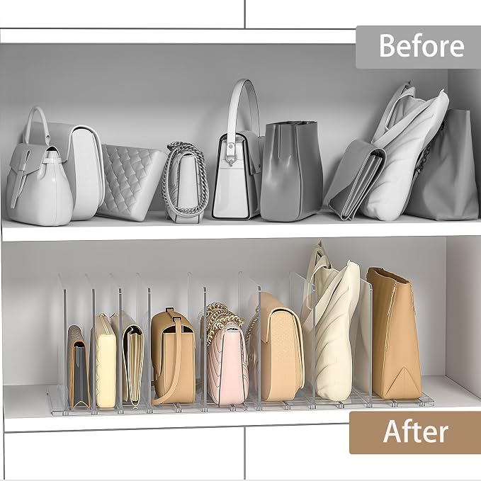 SortNStore Bag Purse Organizer Accessories: 2-Dividers Plastic Clutch Dividers for Closet Organizers and Storage - Keep Carteras & Pocketbook Upright