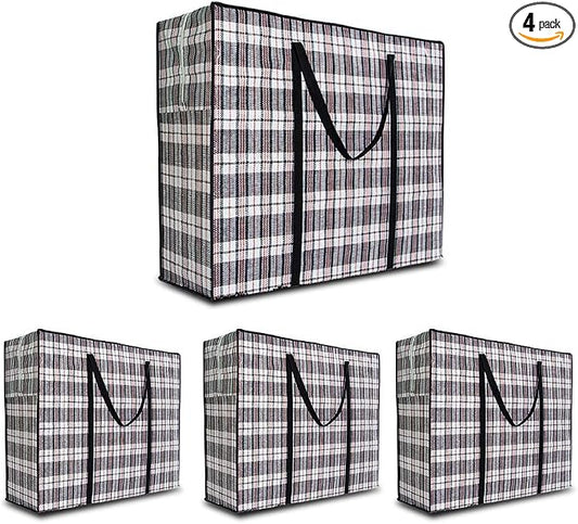 Heavy Duty Extra Large Moving Bags, 147L Jumbo Organizer Storage Bags With Durable Zipper, Water Resistant Totes, Carrying Bag, Camping Bag for Clothes, Bedding, Comforter, Pillow, Moving(Set of 4)