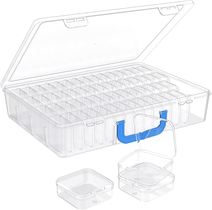 Bead Organizer with Handle, 60Pcs Small Clear Bead Storage Boxes with Labels, Large Craft Case and Mini Plastic Dispensing Containers for Jewelry Making Diamonds Arts Screws Seeds Small Parts